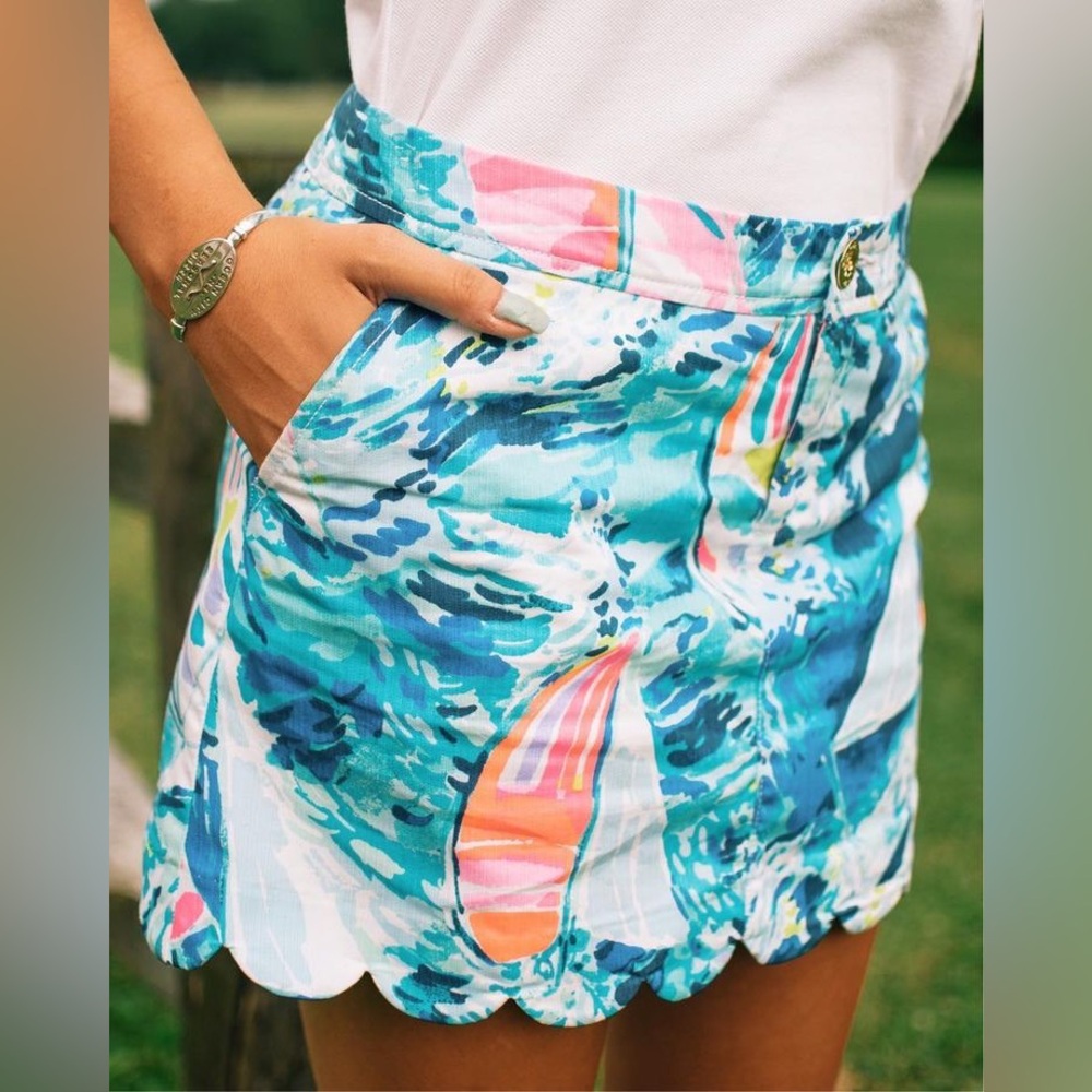 Lily Pulitzer Women's Sz  00Tennis Skort Pockets Scalloped Hem Stretch